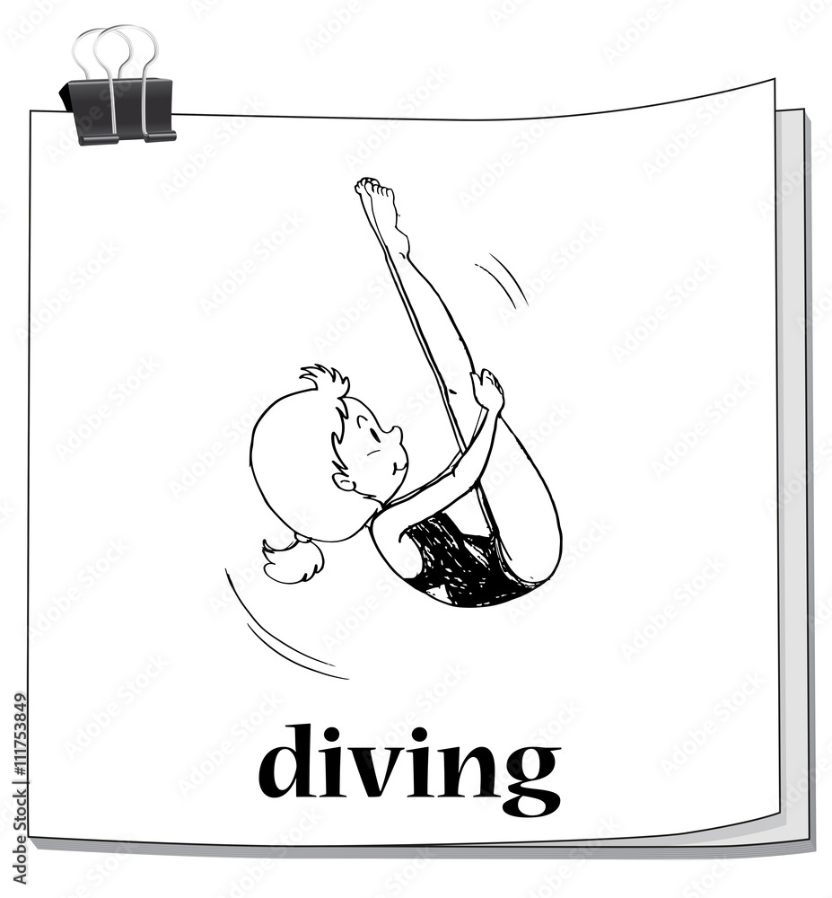 Doodle of girl doing diving