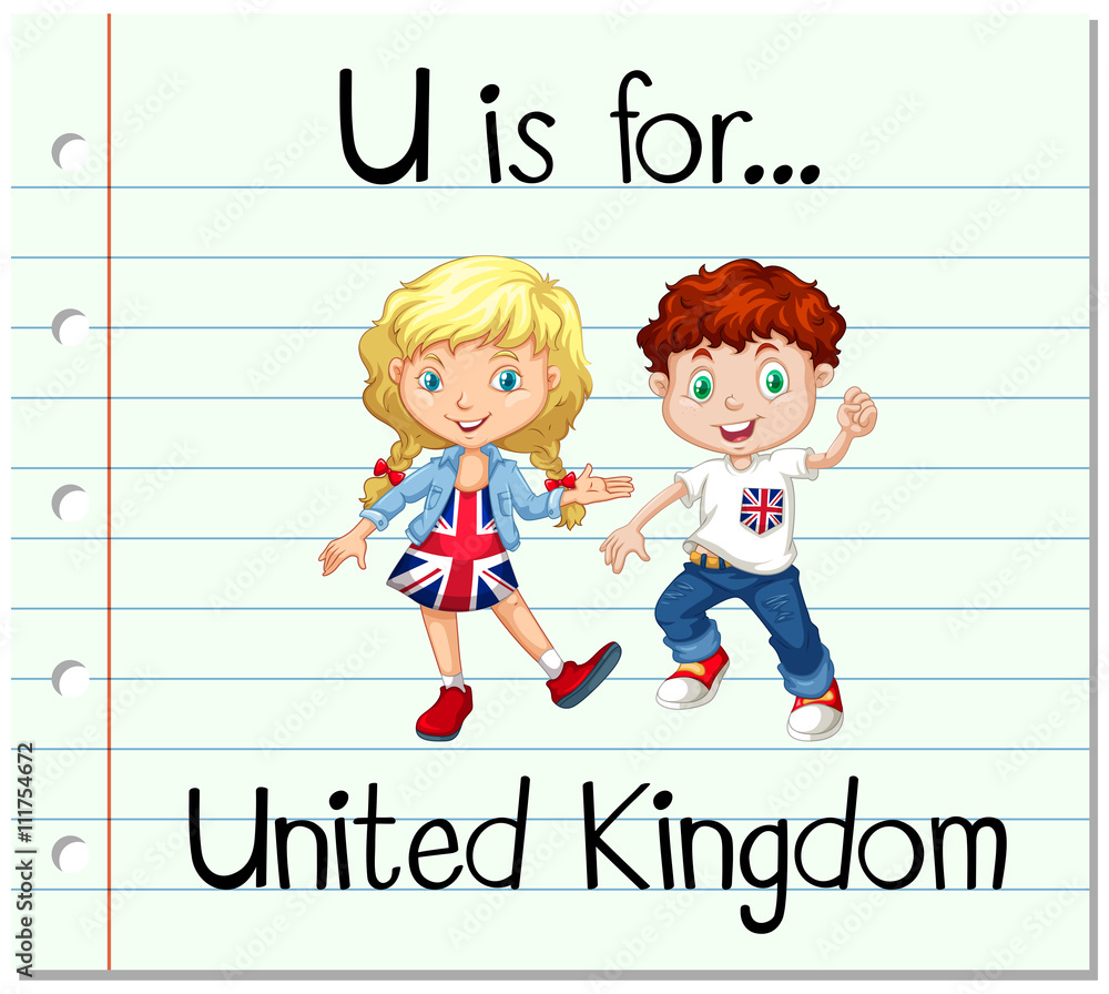 Flashcard letter U is for United Kingdom