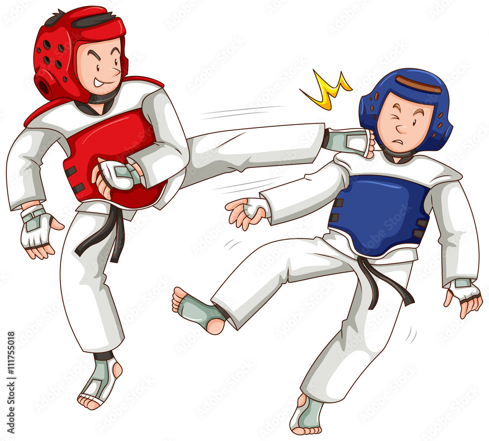 Two athletes doing taekwondo