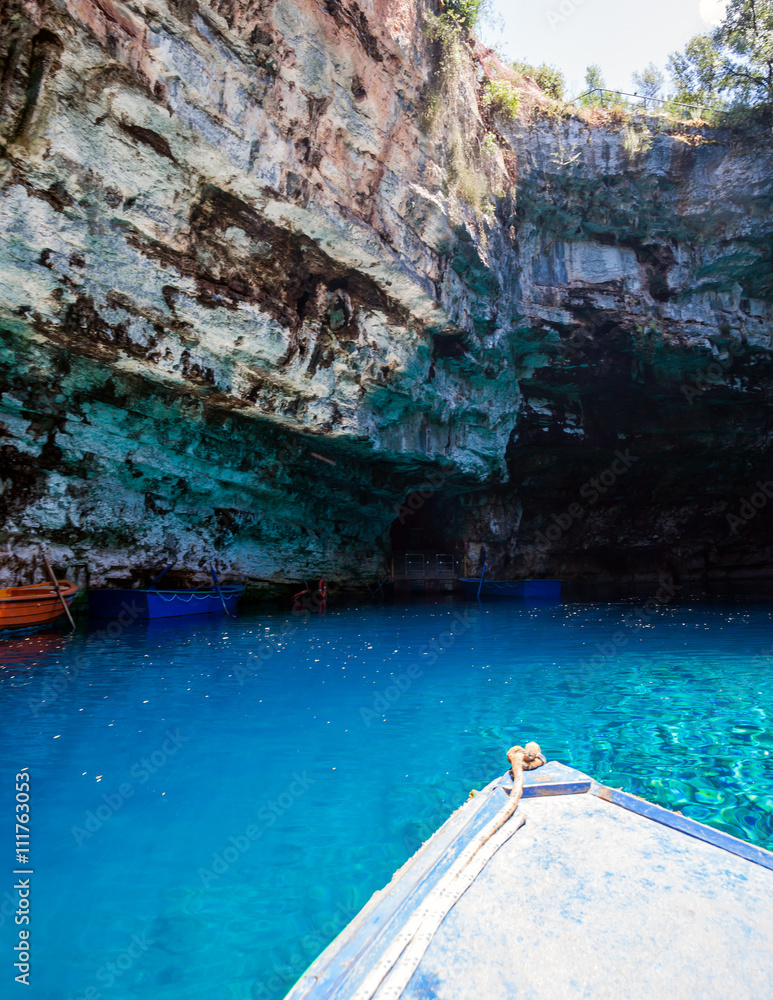 Melissani lake on Kefalonia island, Greek famous tourist place