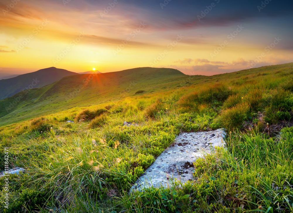 Mountains during sunset. Beautiful natural landscape in the summer time