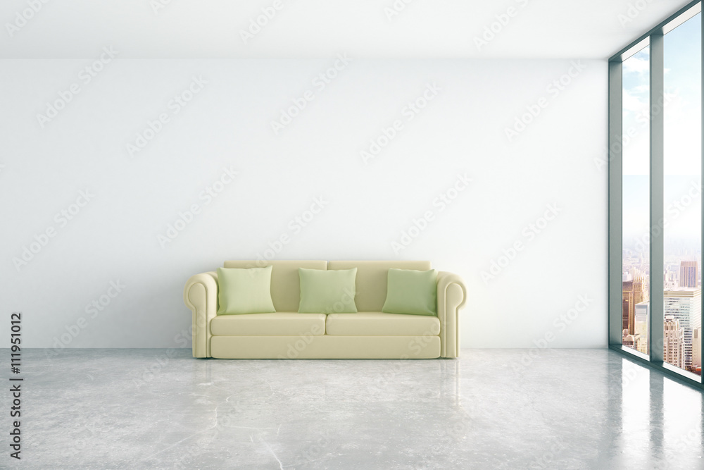 Concrete interior with sofa