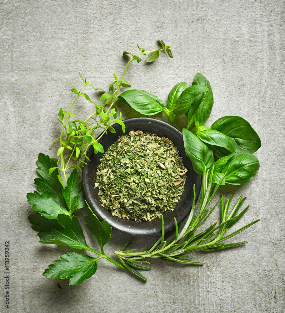 bowl of dried herbs