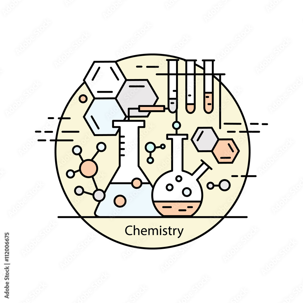 Modern color thin line concept of chemistry.