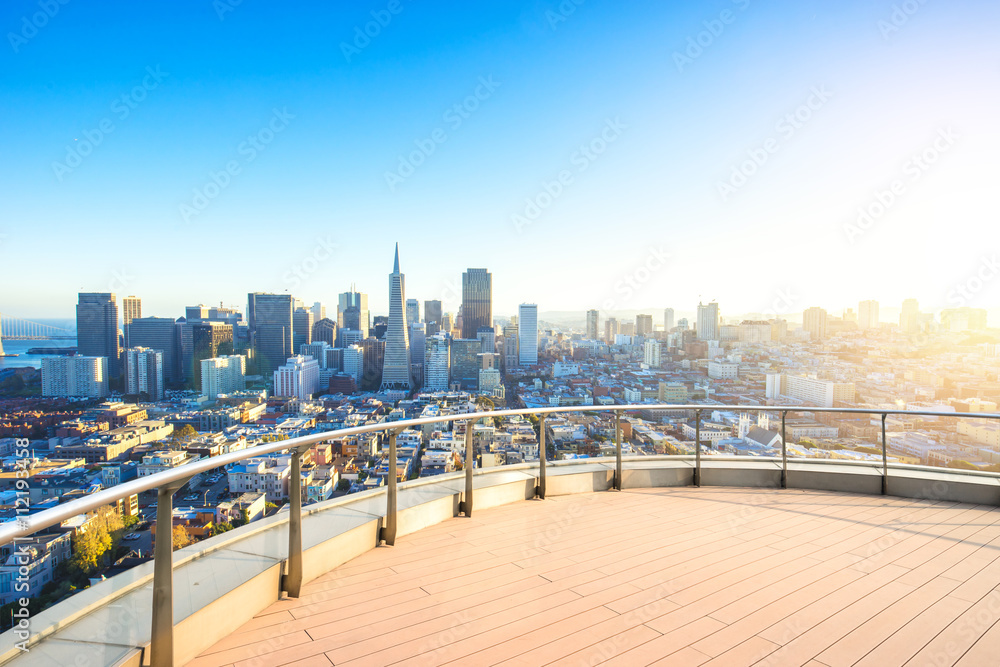 empty floor with cityscape and skyline of san francisco