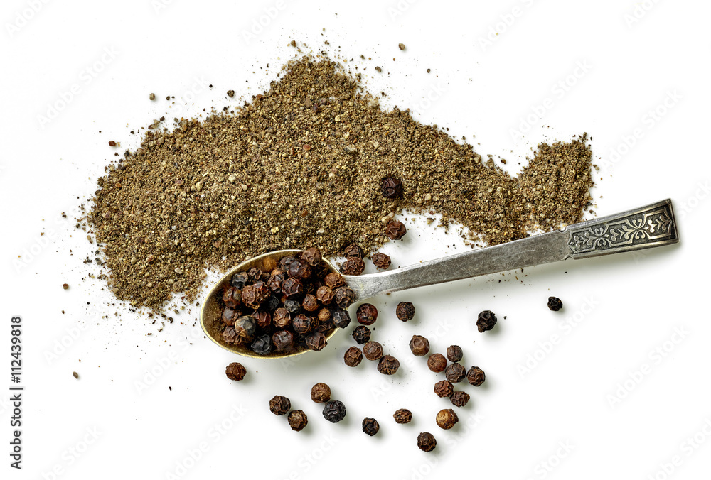 black pepper on white background