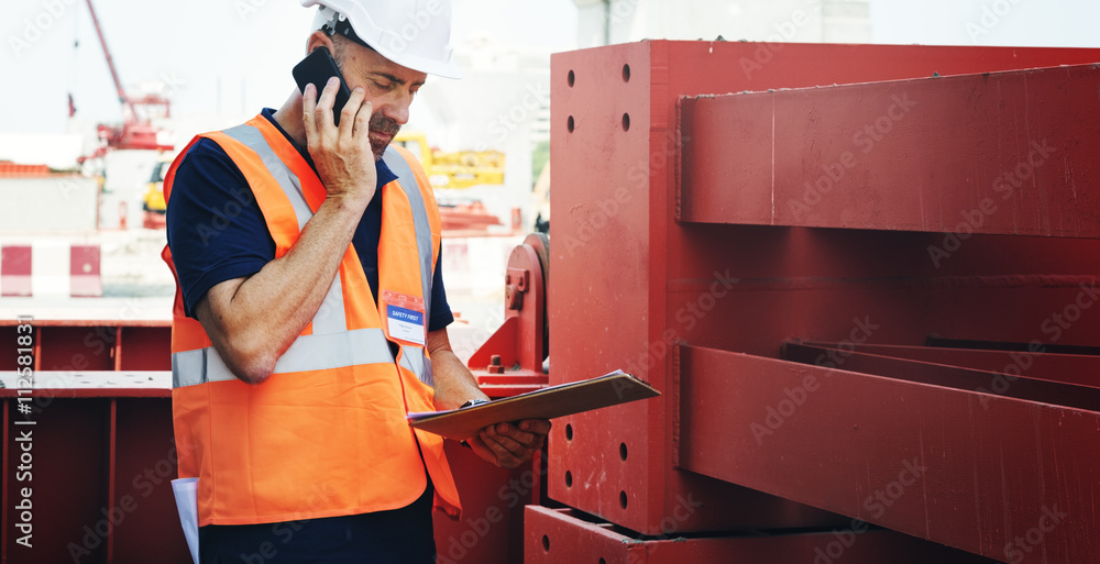 Single Working Man Outdoors Construction Concept