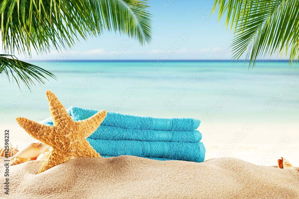 Summer beach accessories on sand