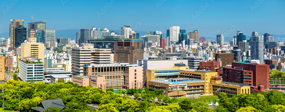 Skyline of Osaka city in Japan