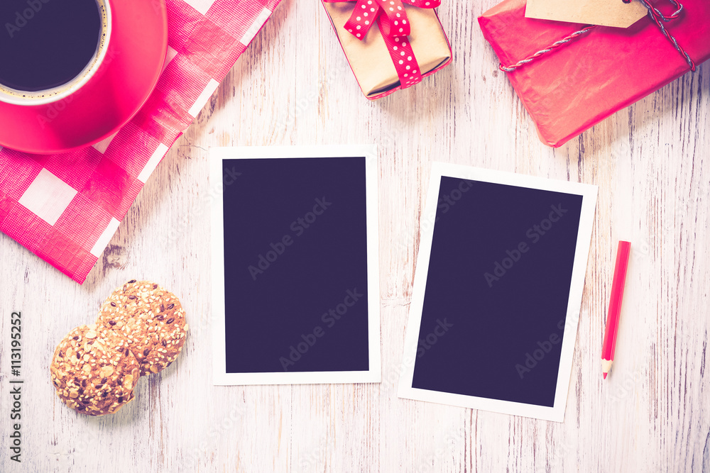 Blank photo frames on table