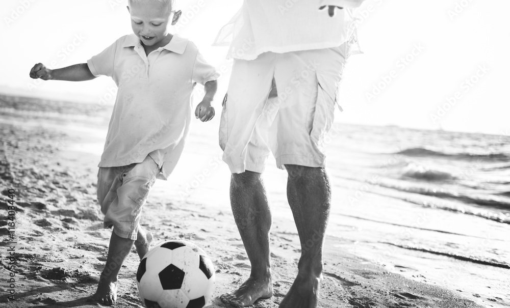 Soccer Father Son Fun Beach Concept