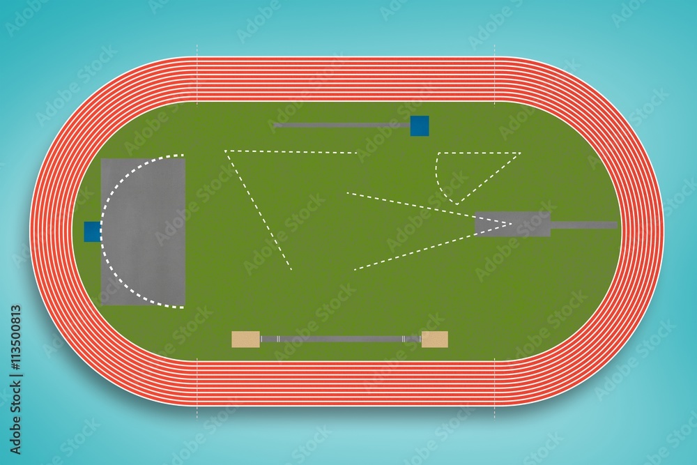 Athletics field plan on a white background against blue vignette background