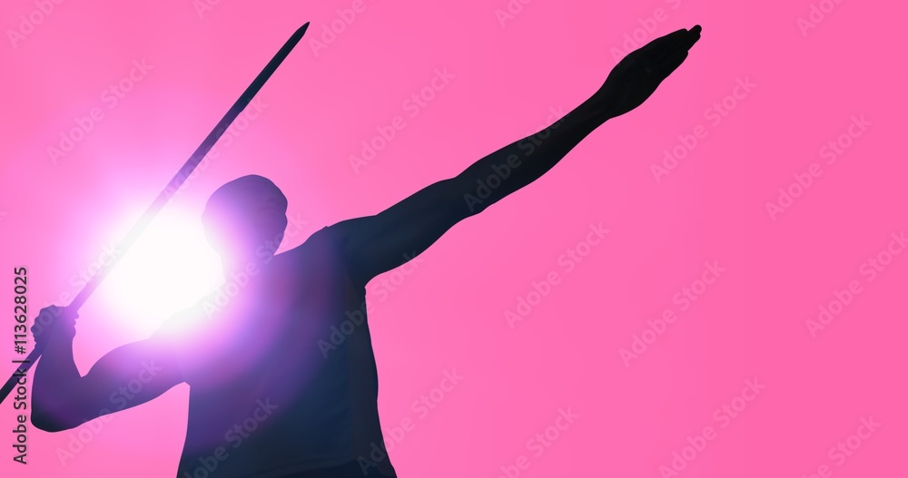 Composite image of low angle view of sportsman practising javelin throw 