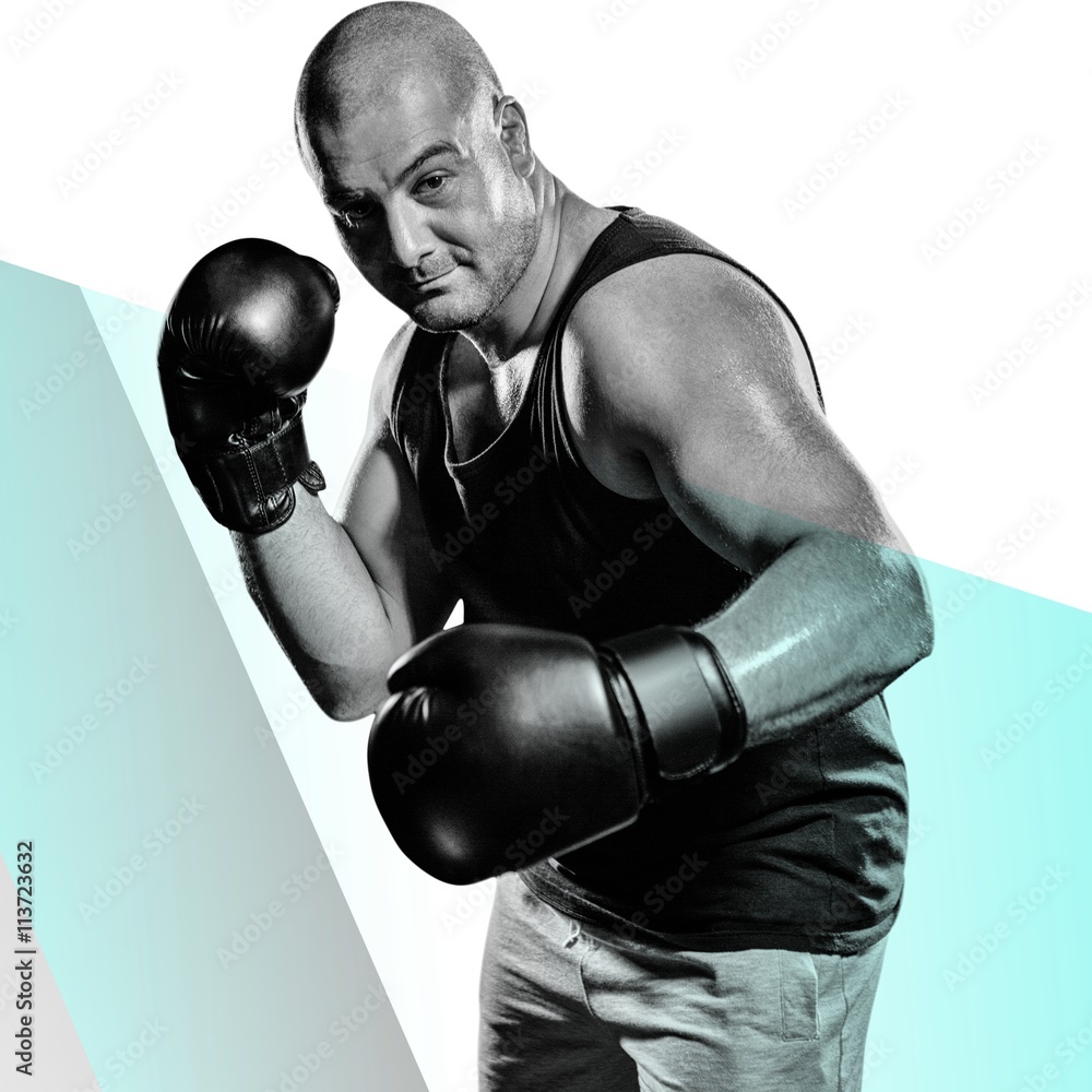 Composite image of boxer performing boxing stance