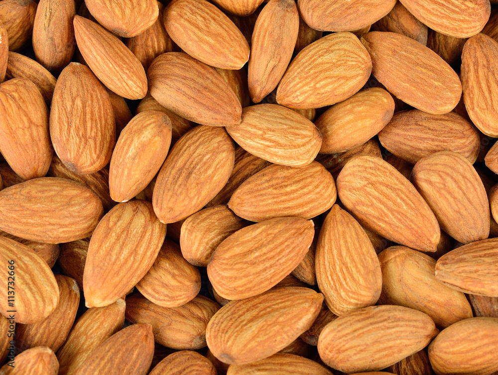 Peeled almonds closeup