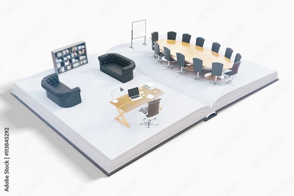 Open book with office interior