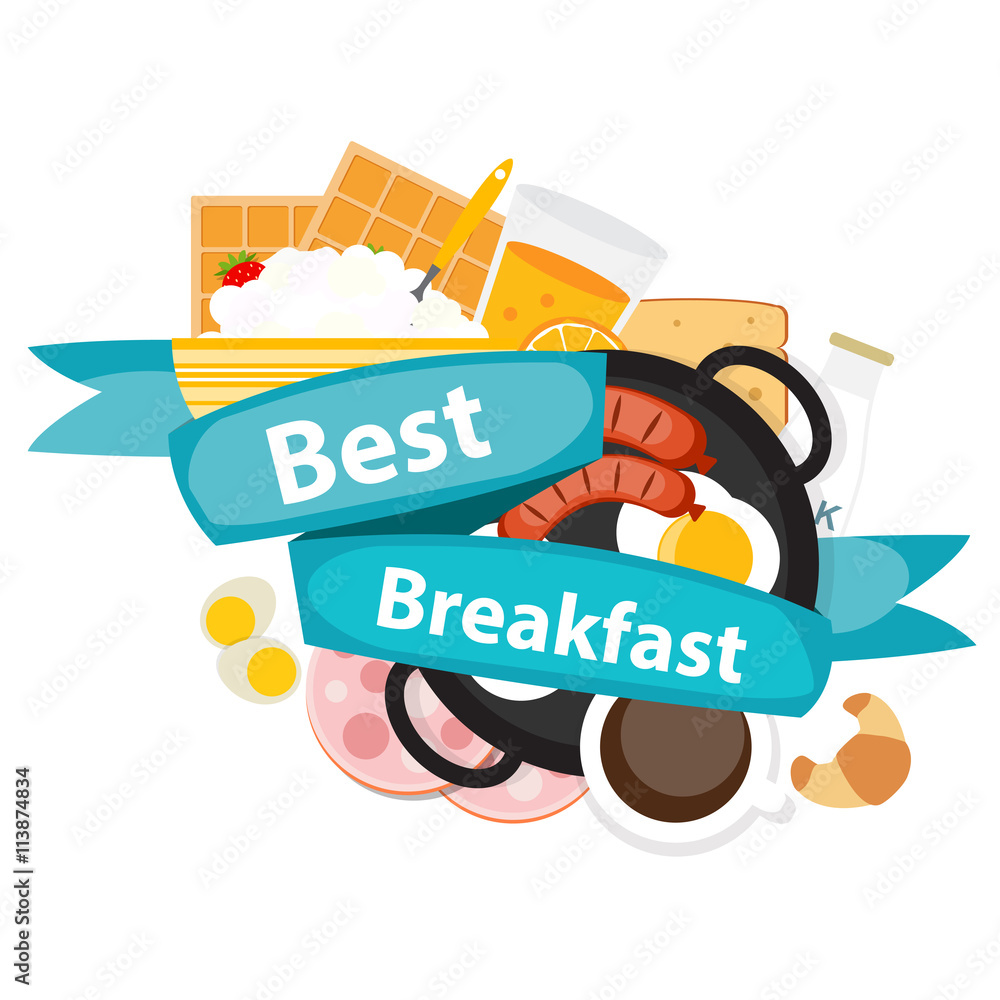 Best Breakfast Icon Background in Modern Flat Style Vector Illus