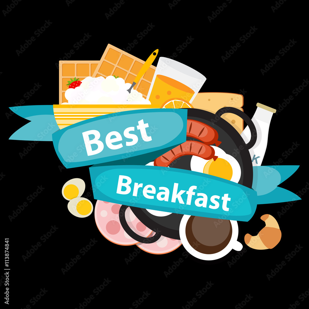 Best Breakfast Icon Background in Modern Flat Style Vector Illus