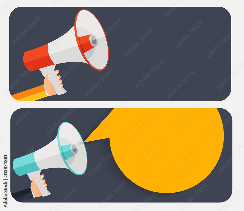 Hand with Megaphone and Speech Bubble Vector Illustration