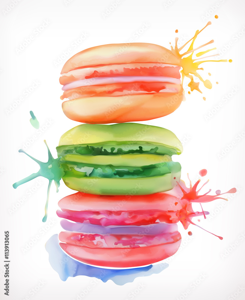 Macarons vector illustration, watercolor painting, isolated on a white background