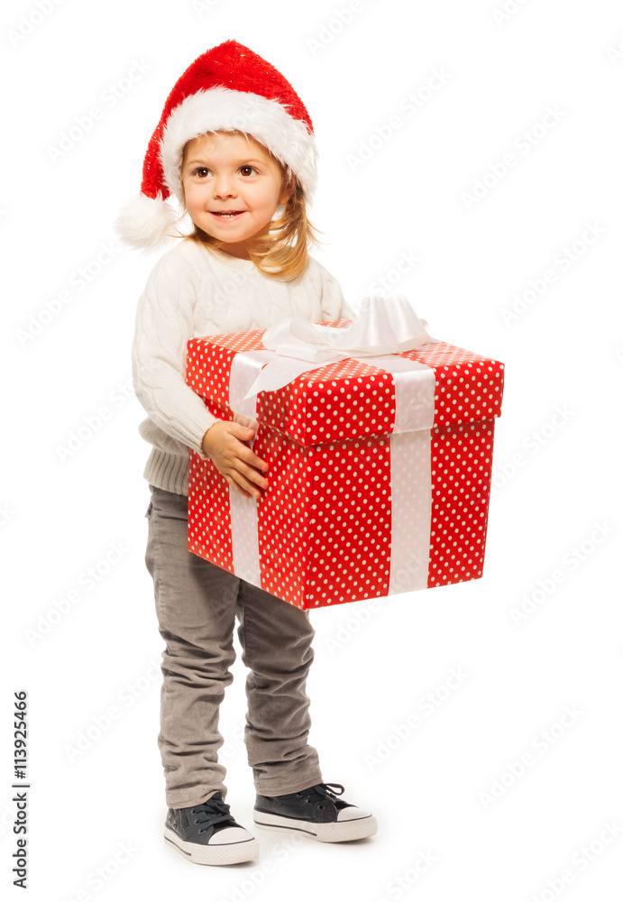 Full portrait of little girl with big present