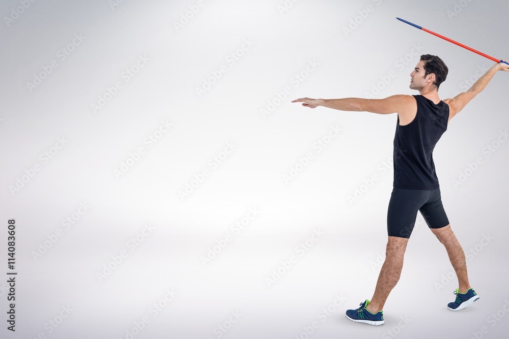 Composite image of male athlete preparing to throw javelin