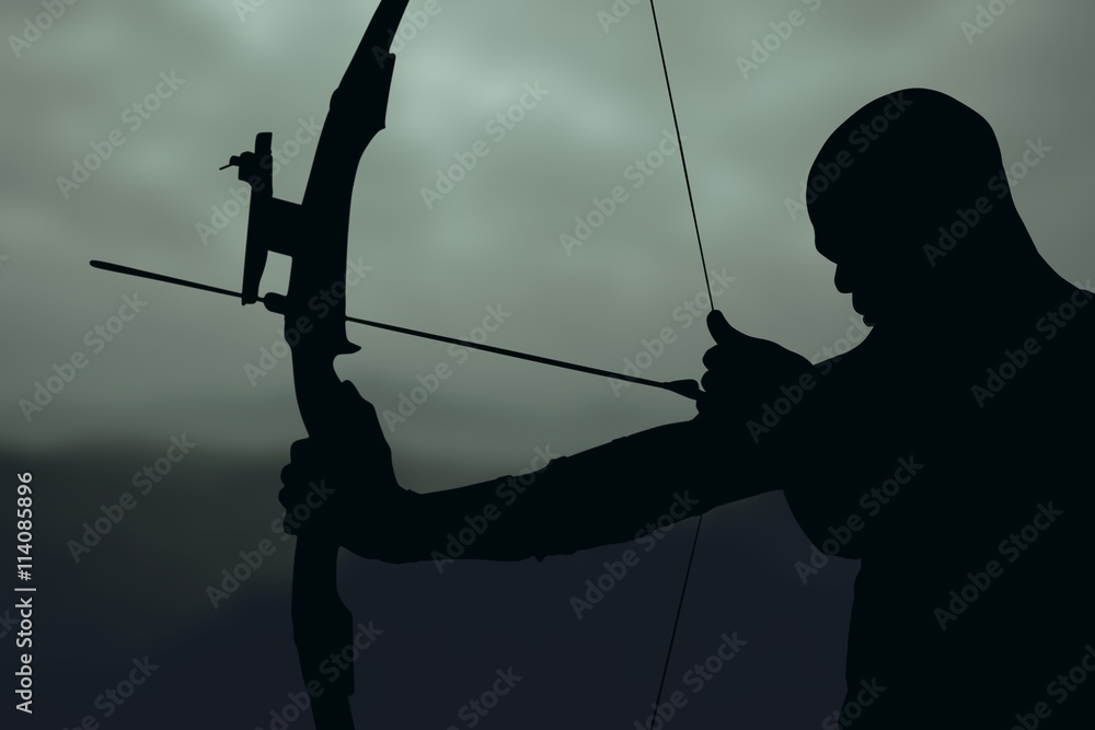 Composite image of side view of sportsman practising archery 