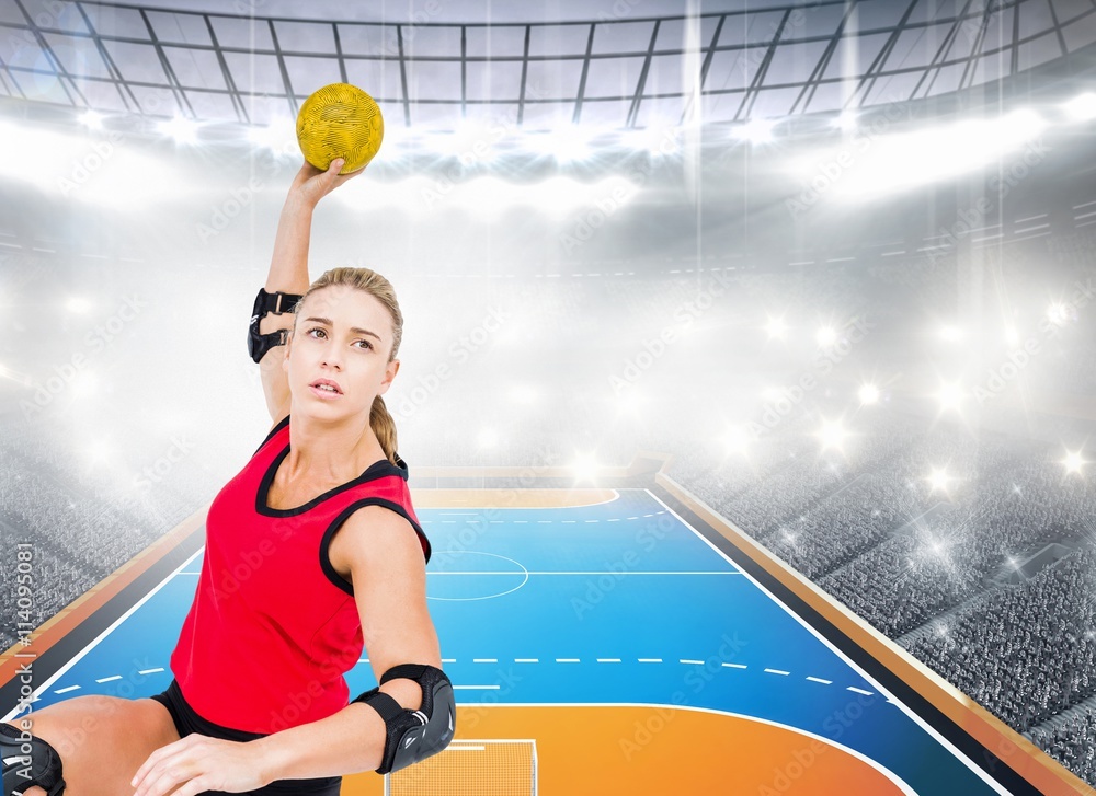 Female athlete throwing handball