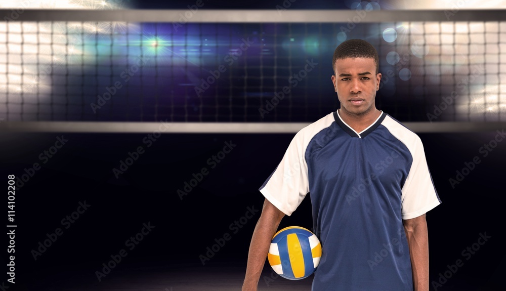 Composite image of sportsman holding a volleyball