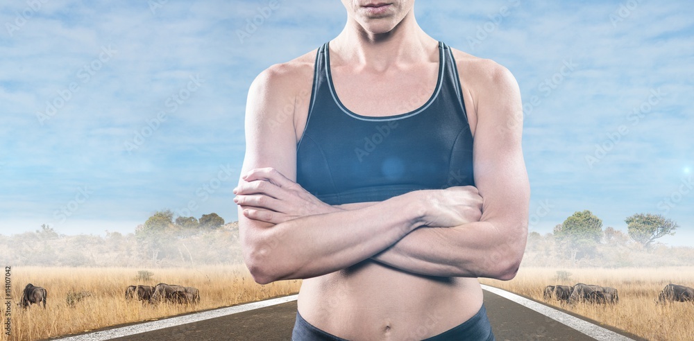 Composite image of athlete posing with arms crossed