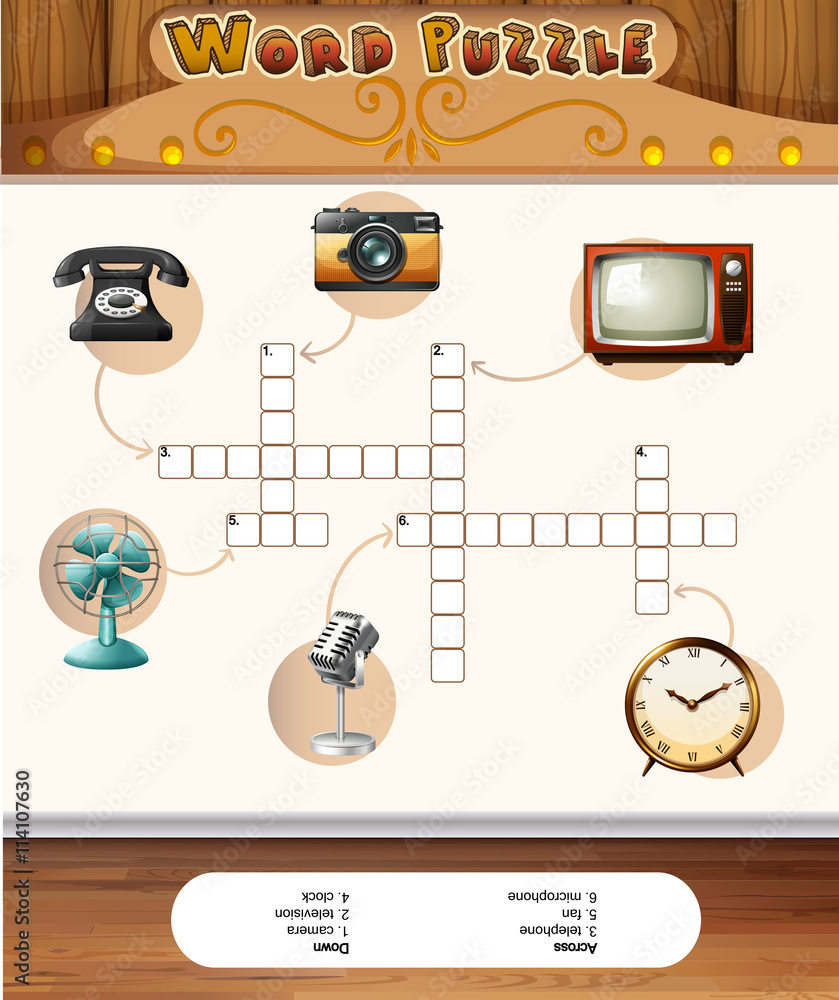 Word puzzle game template with antique objects