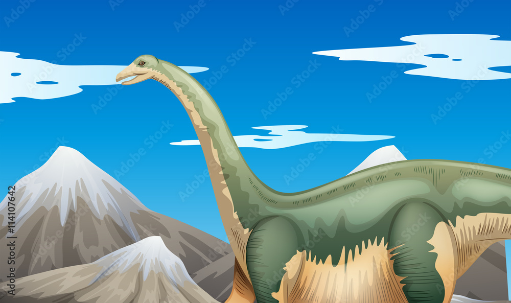 Scene with dinosaur and mountains