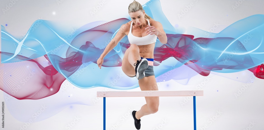 Composite image of female athlete jumping