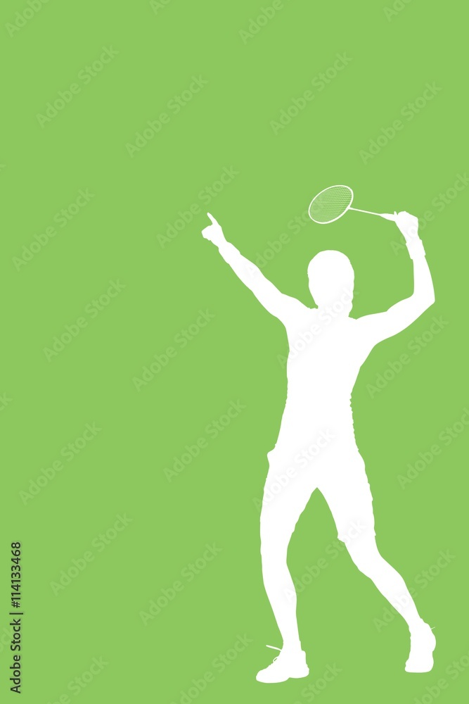 Composite image of female athlete playing badminton 