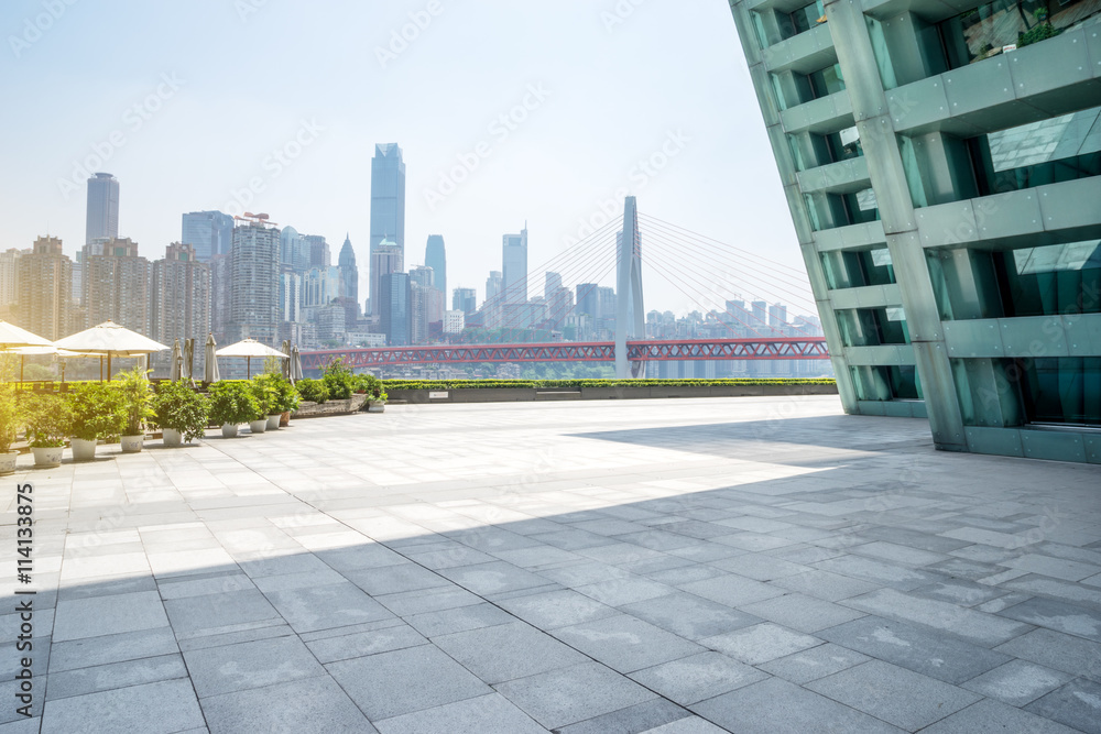 empty floor with cityscape and skyline of chongqing