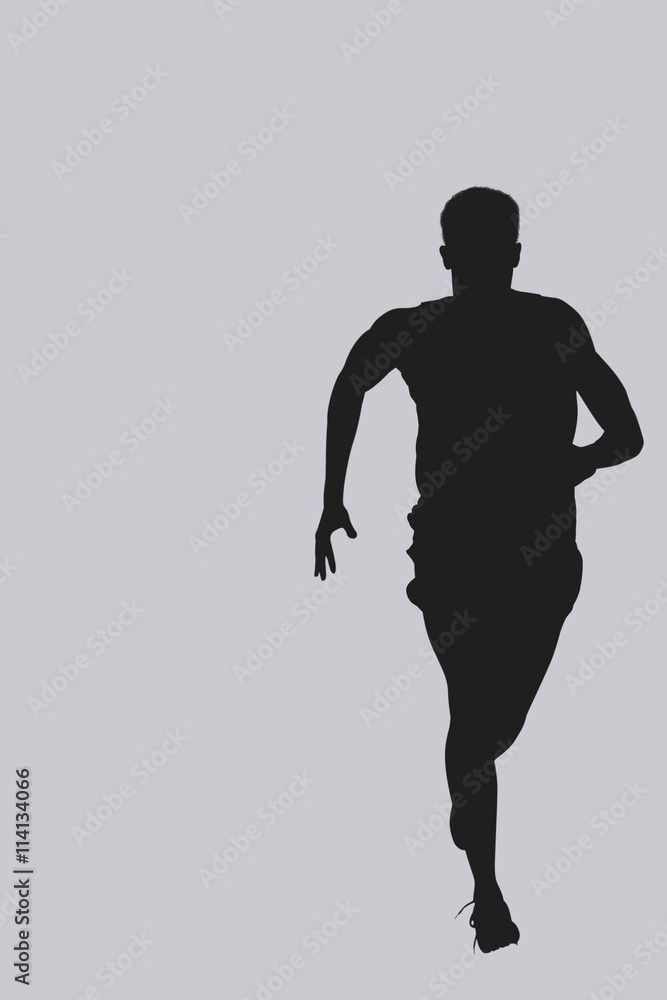 Composite image of fit man running against white background