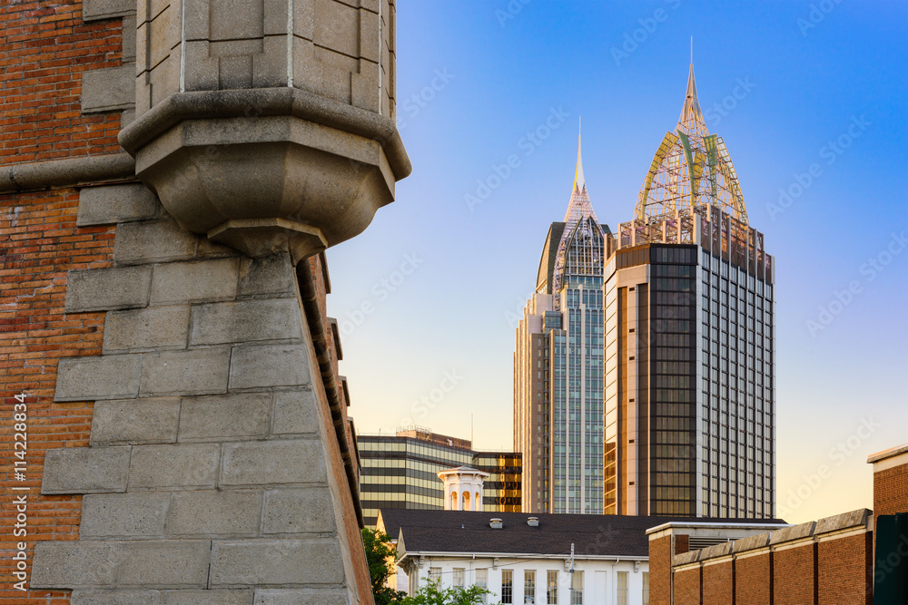 Mobile, Alabama, USA skyline with historic Fort Conde.