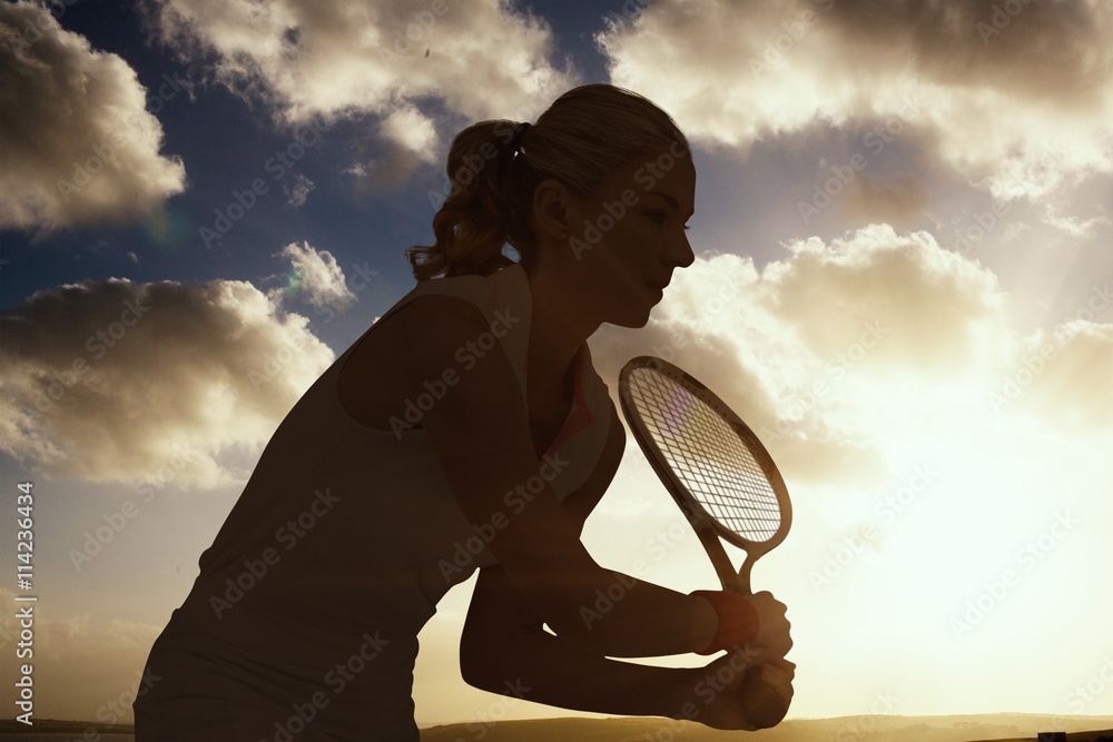 Composite image of athlete playing tennis with a racket 