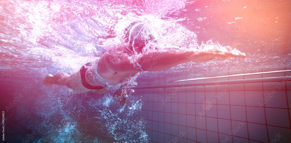 Fit swimmer training by himself