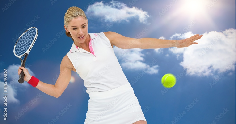 Composite image of athlete playing tennis with a racket 