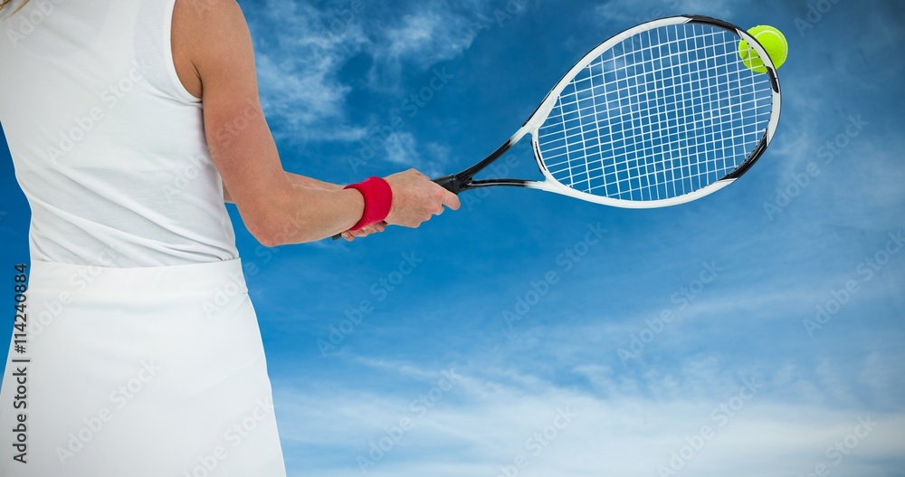 Composite image of athlete playing tennis with a racket 