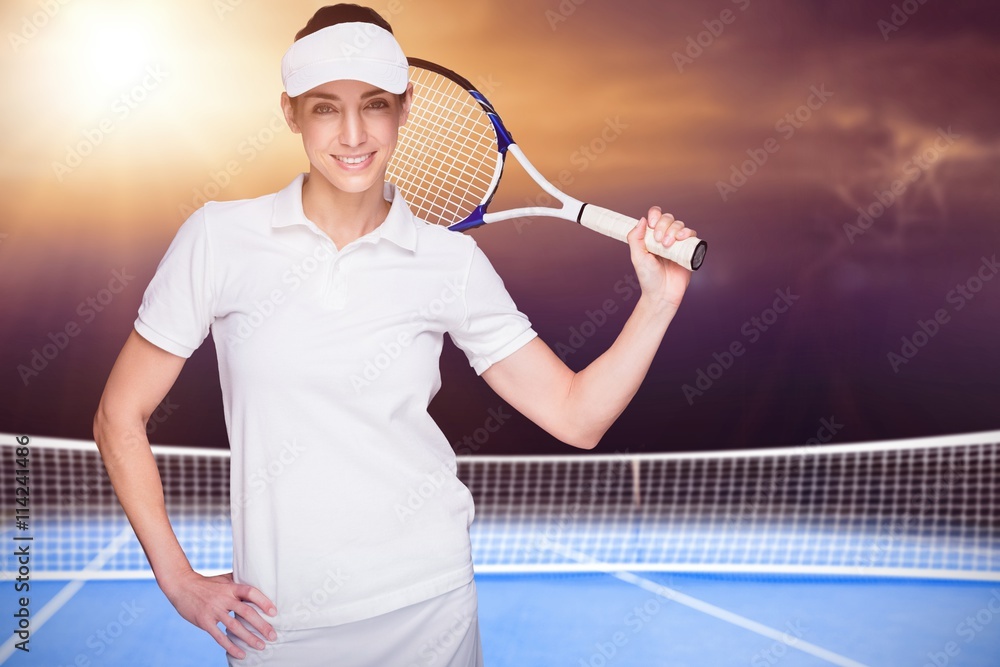 Composite image of female athlete playing tennis