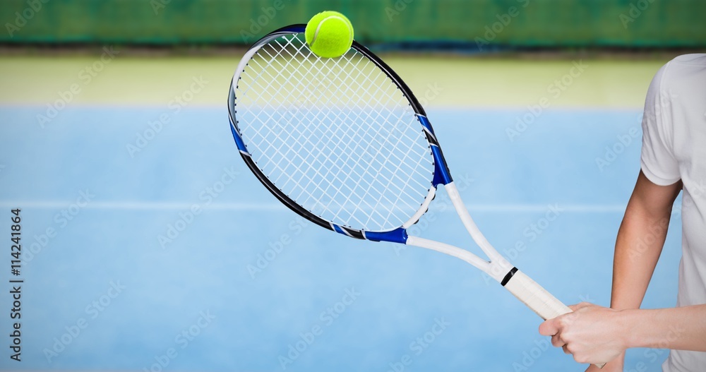 Composite image of female athlete playing tennis