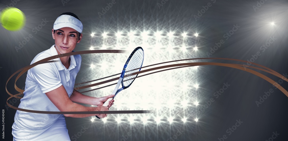 Composite image of female athlete playing tennis