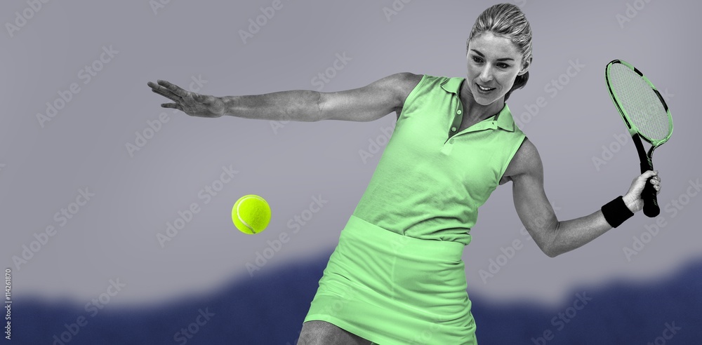 Composite image of athlete playing tennis with a racket 