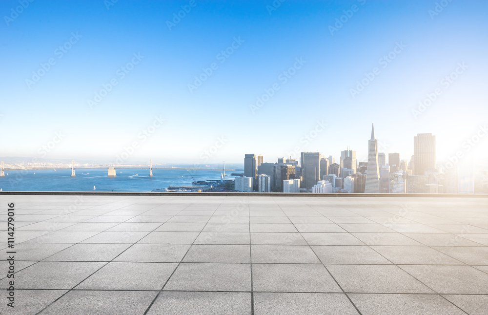 empty floor with cityscape and skyline of san francisco