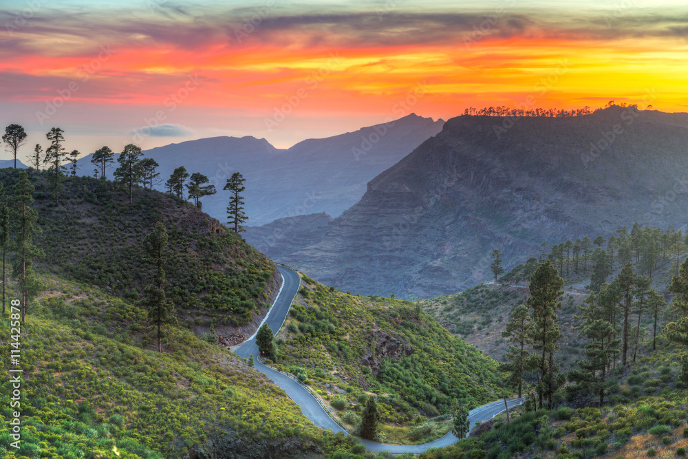 Mountains of Gran Canaria island at sunset, Spain