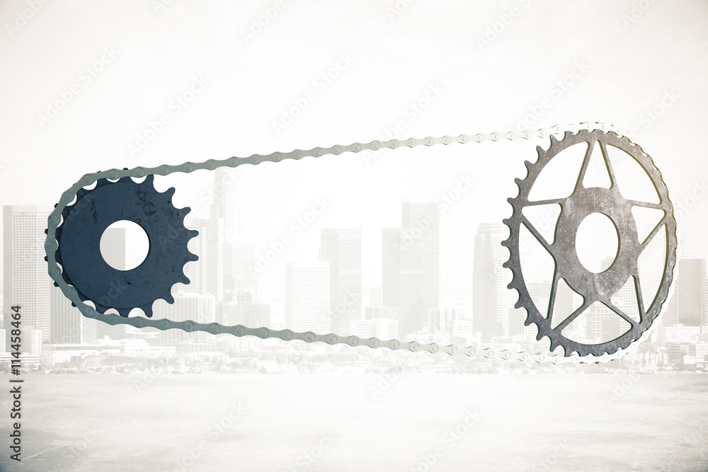 Bicycle gearing on city background