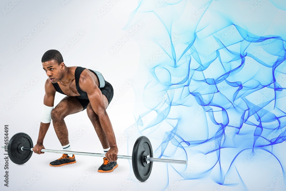 Composite image of bodybuilder lifting heavy barbell weights