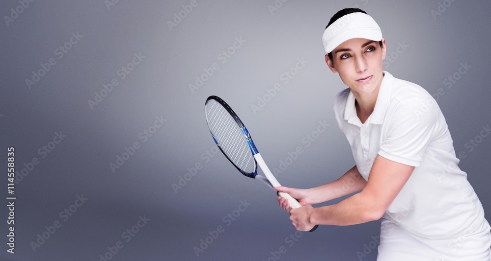 Composite image of female athlete playing tennis